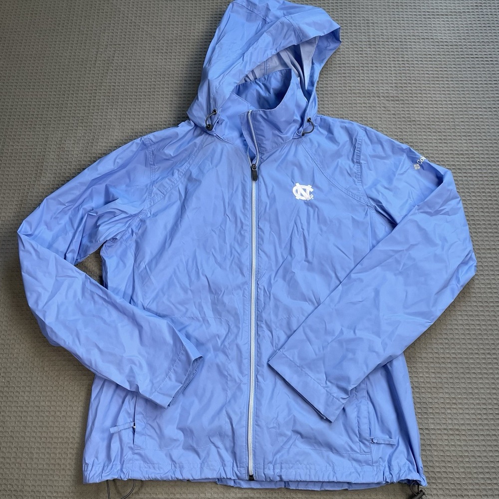 UNC Carolina Tar Heels Rain Jacket XL Womens Columbia Hooded Full Zip Blue Nylon